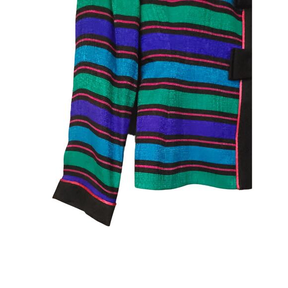 Vintage Papell Petites Womens Silk Snap Button Blazer 6P Striped Career Jacket - Picture 7 of 16